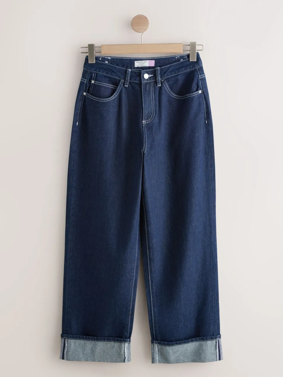 Blauw met wassing - Boyfriend Hourglass Wide Leg Mid Rise Turn Up Jeans