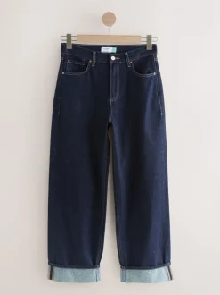 Blauw met wassing - Boyfriend-jeans met omslag