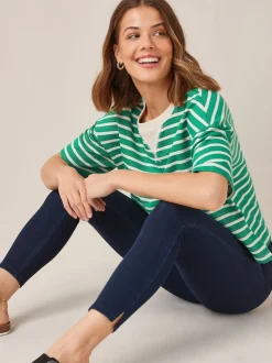 Blauw met wassing - Cropped denim jersey legging