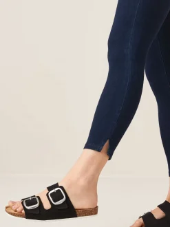 Blauw met wassing - Cropped denim jersey legging