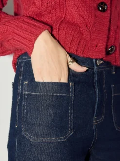 Blauw met wassing - Cropped jeans met opgestikte zakken