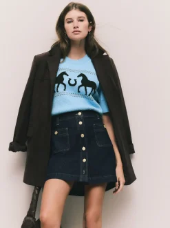 Blauw met wassing - Denim Patch Pocket Mini Skirt