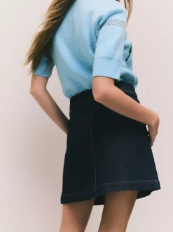 Blauw met wassing - Denim Patch Pocket Mini Skirt