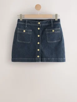 Blauw met wassing - Denim Patch Pocket Mini Skirt