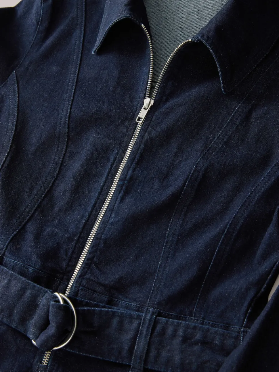 Blauw met wassing - Denim Belted Wide Leg Jumpsuit