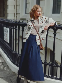Blauw met wassing - Denim Full Seamed Midi Skirt