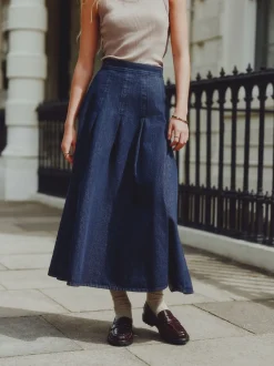 Blauw met wassing - Denim Full Seamed Midi Skirt