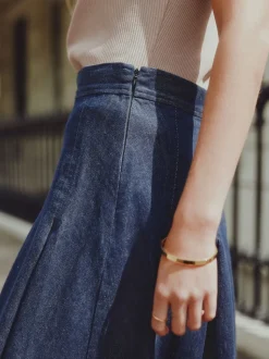 Blauw met wassing - Denim Full Seamed Midi Skirt