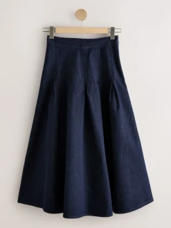 Blauw met wassing - Denim Full Seamed Midi Skirt