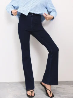 Blauw met wassing - Denim jersey legging met uitlopende pijpen