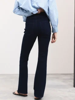Blauw met wassing - Denim jersey legging met uitlopende pijpen
