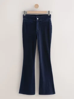 Blauw met wassing - Denim jersey legging met uitlopende pijpen