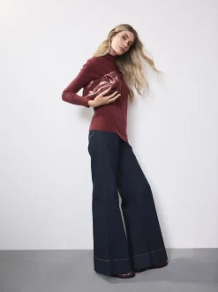 Blauw met wassing - High Rise stretchy Jeans met wijde pijpen