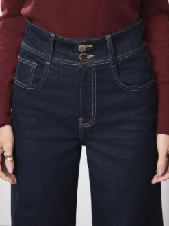 Blauw met wassing - High Rise stretchy Jeans met wijde pijpen