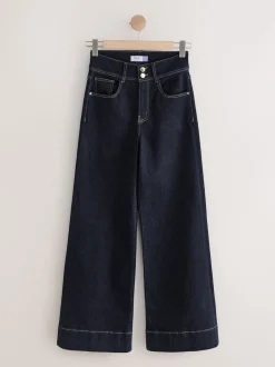 Blauw met wassing - High Rise stretchy Jeans met wijde pijpen