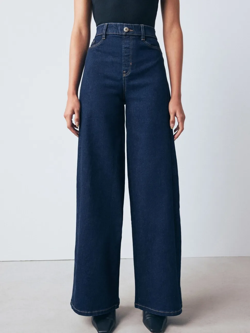 Blauw met wassing - High Rise FlexiFit Stretch Pull On Wide Leg Jeans