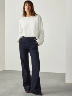 Blauw met wassing - Jeans met wijde pijpen en gouden knopen aan de voorkant