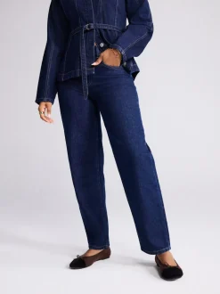 Blauw met wassing - Jeans met ruime rechte pijpen