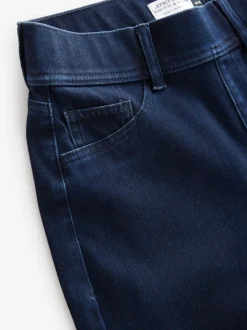 Blauw met wassing - Jersey denim broek met wijde pijpen