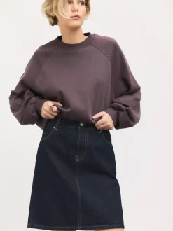 Blauw met wassing - Knee Length Denim Skirt