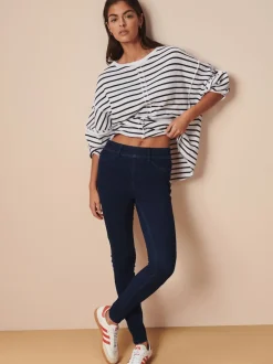 Blauw met wassing - Lange jersey denim leggings