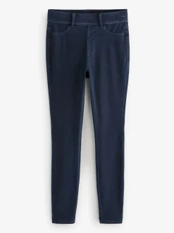 Blauw met wassing - Lange jersey denim leggings