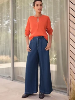 Blauw met wassing - N. Premium Palazzo-jeans met wijde pijpen