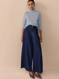 Blauw met wassing - N. Premium Palazzo-jeans met wijde pijpen
