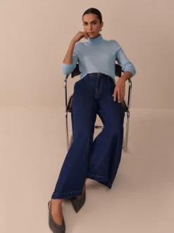 Blauw met wassing - N. Premium Palazzo-jeans met wijde pijpen