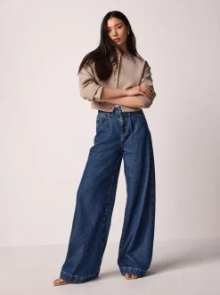 Blauw met wassing - Palazzo-jeans met wijde pijpen