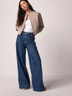 Blauw met wassing - Palazzo-jeans met wijde pijpen