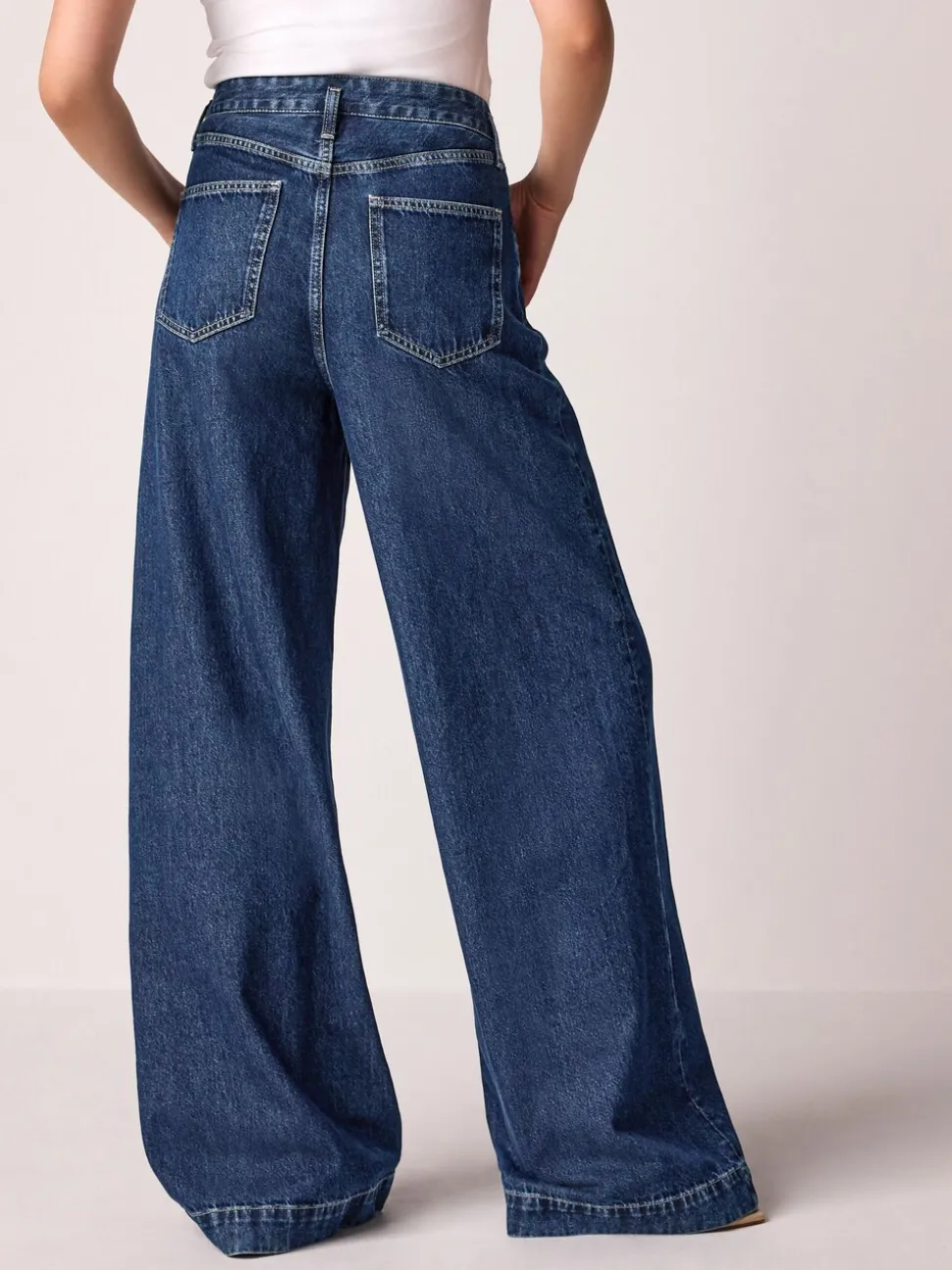Blauw met wassing - Palazzo-jeans met wijde pijpen