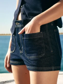 Blauw met wassing - Patch Pocket Mini Denim Shorts