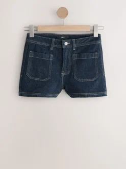 Blauw met wassing - Patch Pocket Mini Denim Shorts