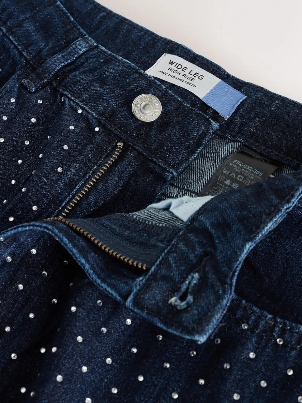 Blauw met wassing - Versierde jeans met wijde pijpen