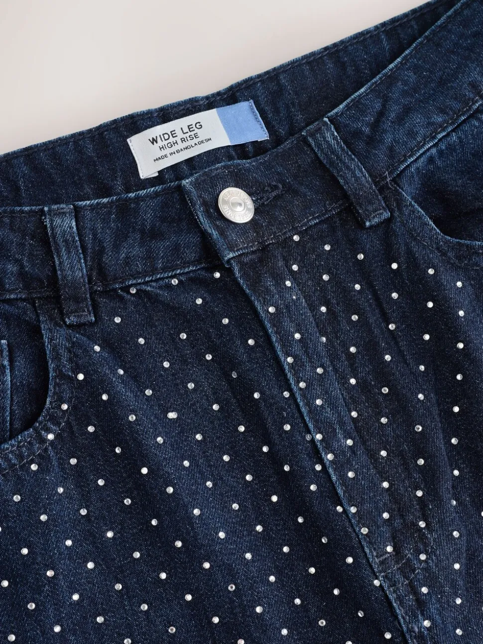 Blauw met wassing - Versierde jeans met wijde pijpen