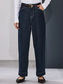 Blauw met wassing - Wide Leg Barrel Denim Jeans