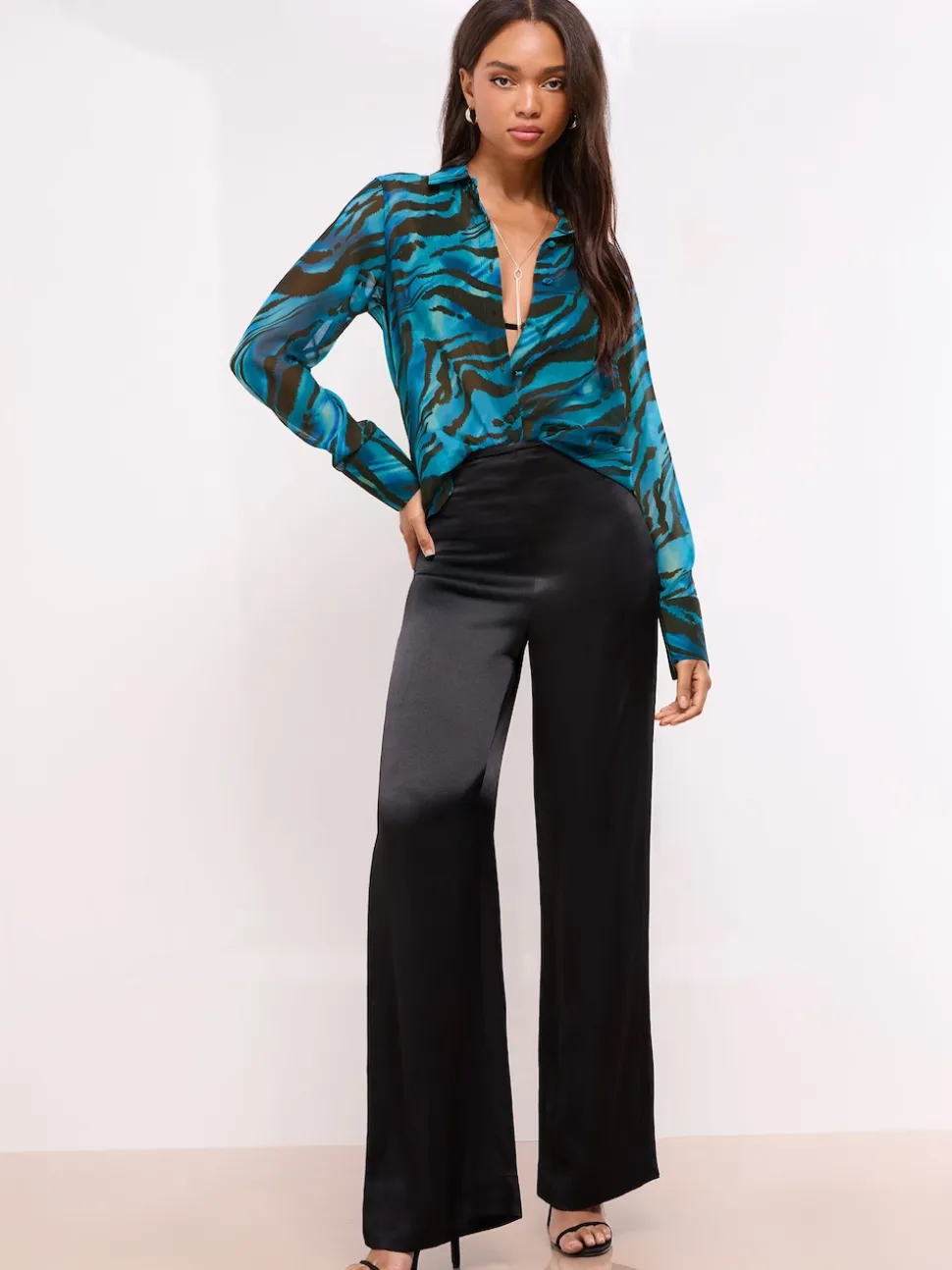 Blauw zebra - Lipsy bedrukt chiffon overhemd