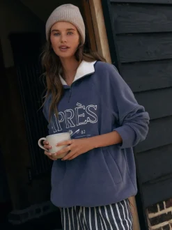 Blauwe Apres - Fleece trui met korte rits