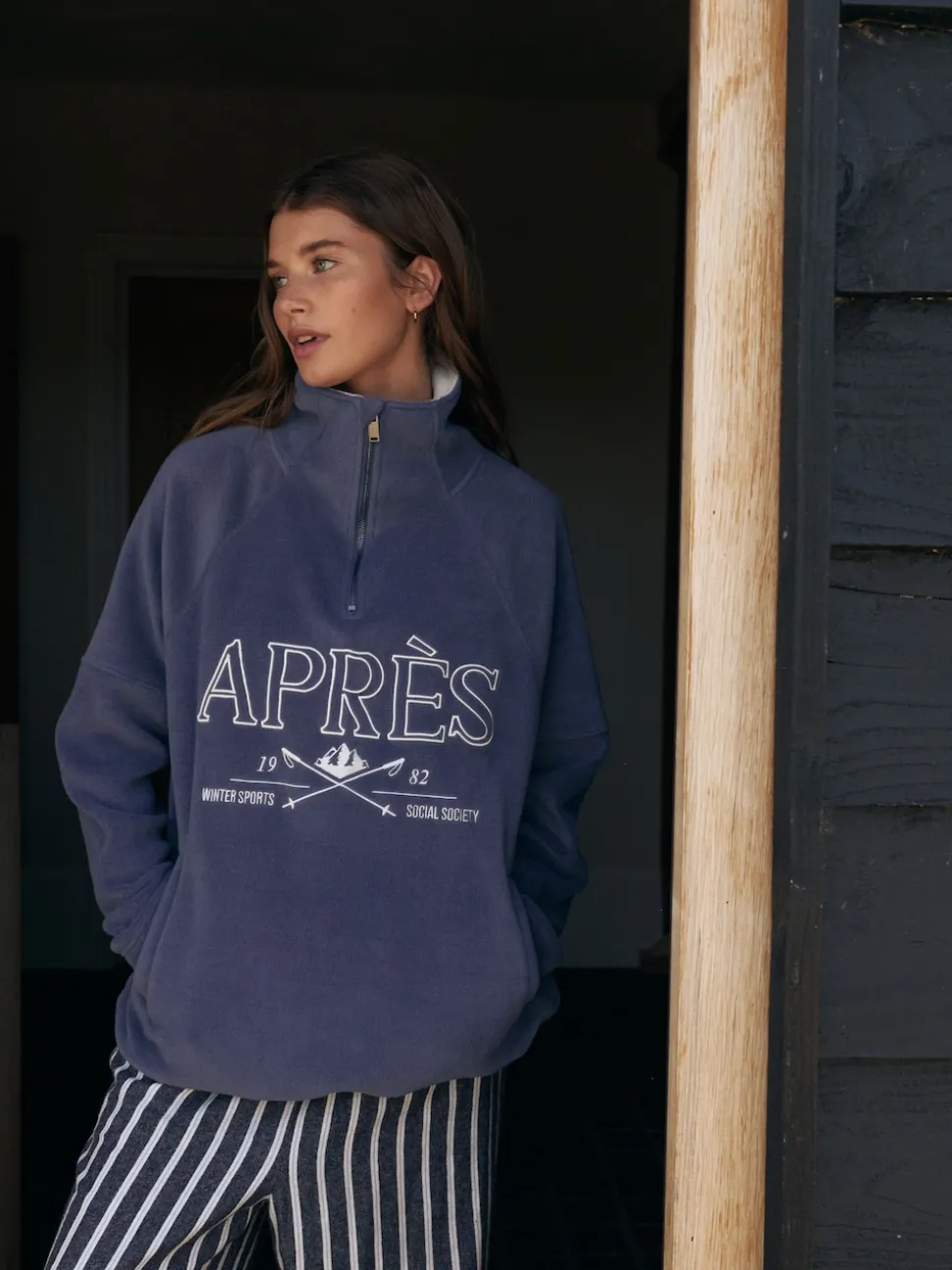 Blauwe Apres - Fleece trui met korte rits