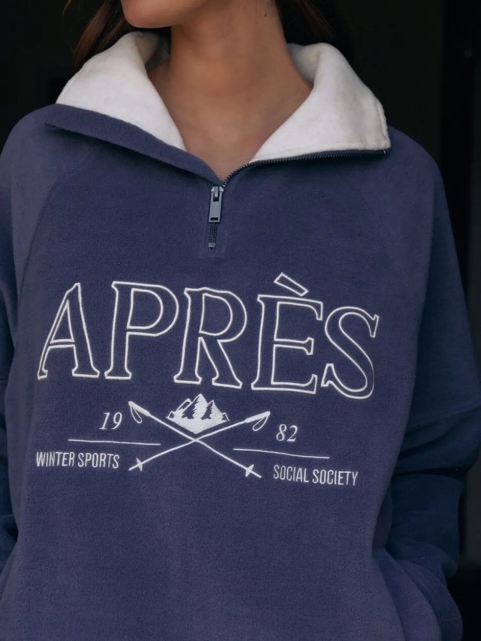 Blauwe Apres - Fleece trui met korte rits