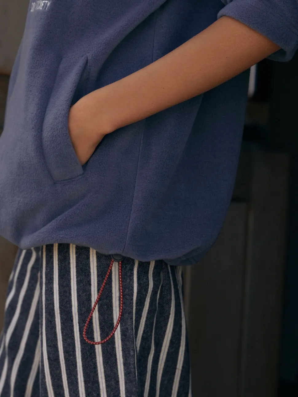 Blauwe Apres - Fleece trui met korte rits