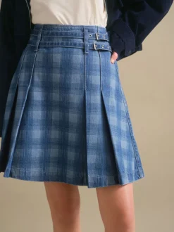 Blauwe denim - Kiltrok met riem