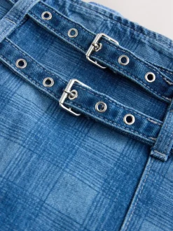 Blauwe denim - Kiltrok met riem