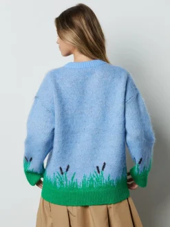 Blauwe eend afbeelding - Geborstelde trui met ronde hals