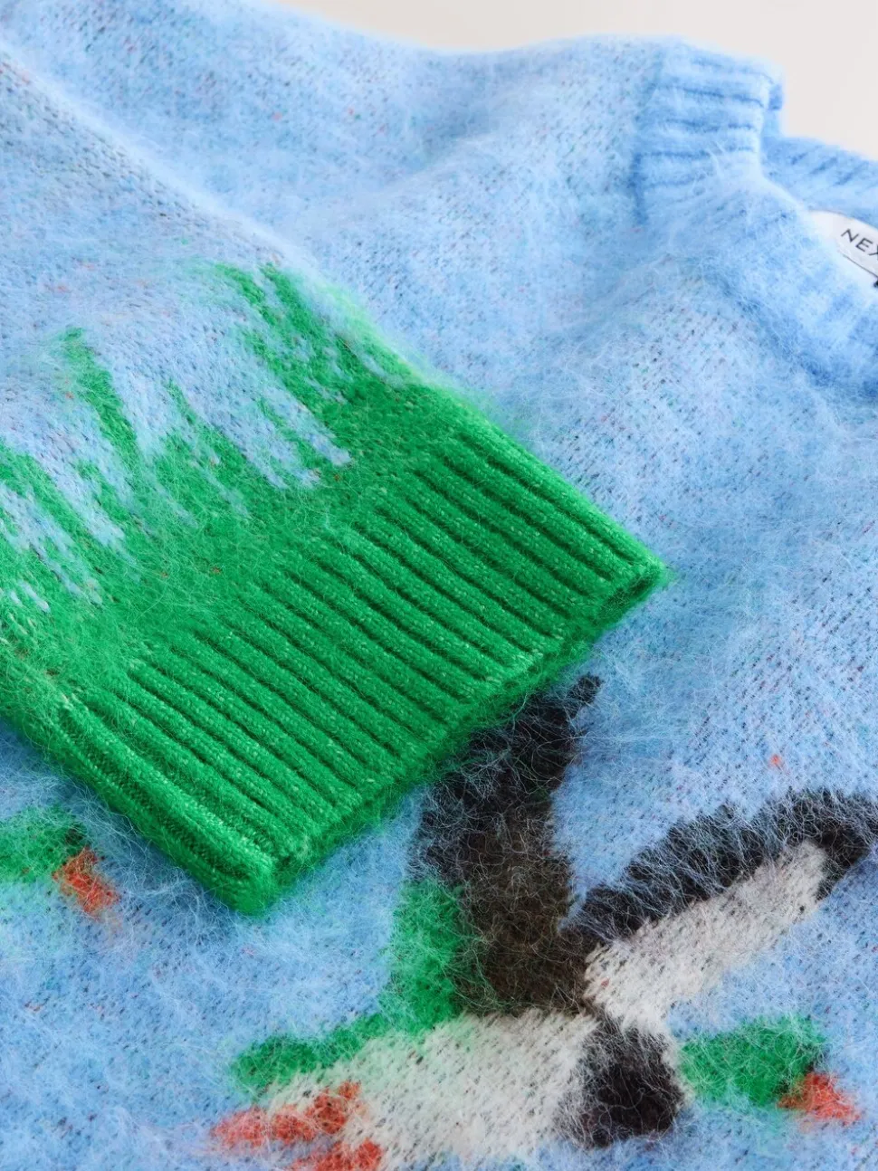 Blauwe eend afbeelding - Geborstelde trui met ronde hals