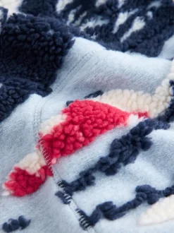 Blauwe grafische winterlandschap - Soft Touch Knusse Teddy Borg Kwartrondrits Fleece