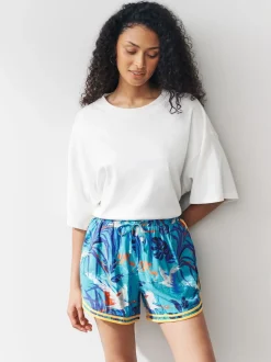 Blauwe print - Sportshort met contrasterende Streep