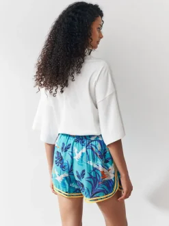 Blauwe print - Sportshort met contrasterende Streep
