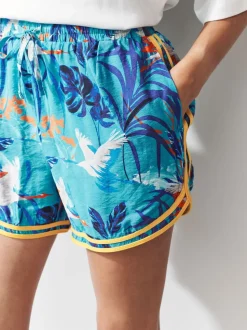 Blauwe print - Sportshort met contrasterende Streep